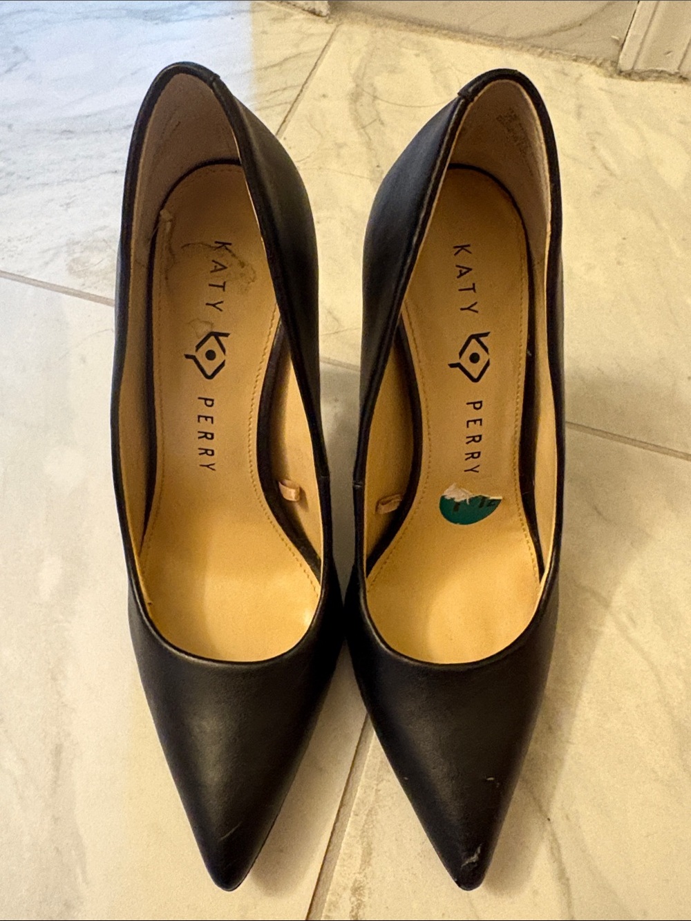 Katy Perry Black Pointed-Toe Pumps with Sculpted Gold Heel - Picture 2 of 6